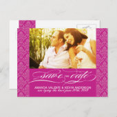 Fuschia Damask Save the Date Ankündigungspostkarte (Vorne/Hinten)