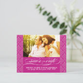 Fuschia Damask Save the Date Ankündigungspostkarte (Stehend Vorderseite)