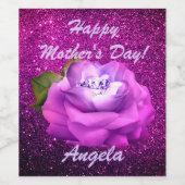 Fuschia Diamond Rose Imitate Glitzer Weinetikett (Einzelnes Label)