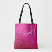 Fuschia Heiß rosa Glitzer und Glitzern Mit Monogra Tasche (Vorderseite)