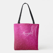 Fuschia Heiß rosa Glitzer und Glitzern Mit Monogra Tasche (Rückseite)
