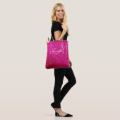 Fuschia Heiß rosa Glitzer und Glitzern Mit Monogra Tasche (Am Model)
