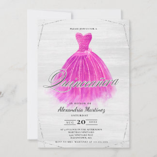 Fuschia Holzkleid Glitzer Quinceañera Einladung