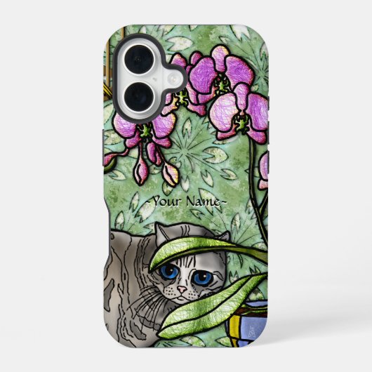 Fuschia & Kitty (Personalisiert) iPhone 16 Hülle (Rückseite)