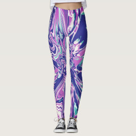 Fuschia Lila Aqua White Psychedelic Blume Leggings
