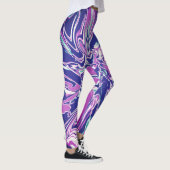 Fuschia Lila Aqua White Psychedelic Blume Leggings (Rechts)