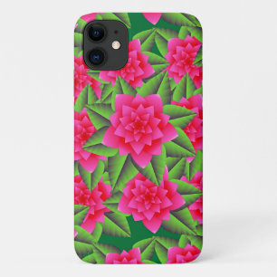 Fuschia Pink Camellias und grüne Blätter iPhone 11 Hülle