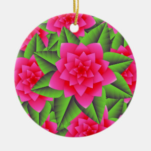 Fuschia Pink Camellias und grüne Blätter Keramikornament