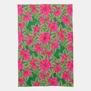 Fuschia Pink Camellias und grüne Blätter Küchentuch