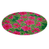 Fuschia Pink Camellias und grüne Blätter Schneidebrett (Ecke)