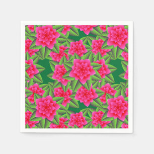 Fuschia Pink Camellias und grüne Blätter Serviette