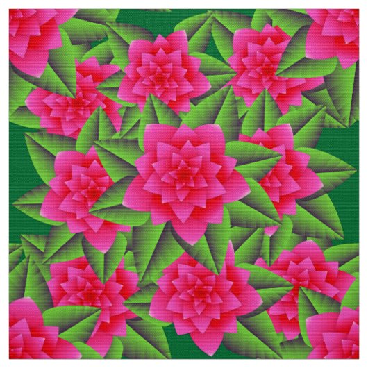Fuschia Pink Camellias und grüne Blätter Stoff (Muster)