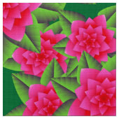 Fuschia Pink Camellias und grüne Blätter Stoff (Nahaufnahme)