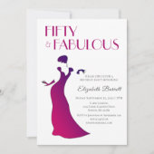 Fuschia Pink Elegant Fünfzig und fabelhafter Gebur Einladung (Vorderseite)