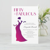 Fuschia Pink Elegant Fünfzig und fabelhafter Gebur Einladung (Stehend Vorderseite)