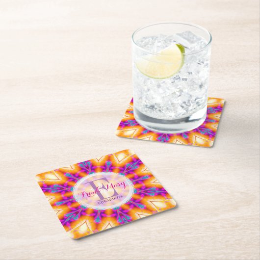 Fuschia Pink Gold Monogram Paper Untersetzer (Vor Ort)