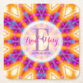 Fuschia Pink Gold Monogram Paper Untersetzer (Vorderseite)