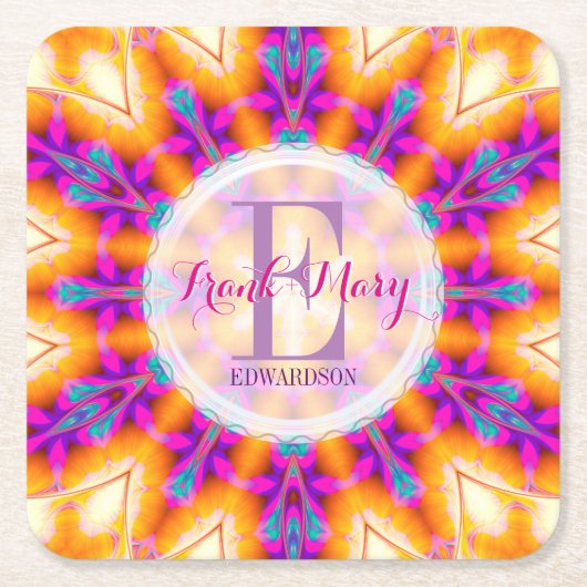 Fuschia Pink Gold Monogram Paper Untersetzer (Vorderseite)