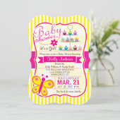 Fuschia Pink und Yellow Butterfly Girl Babydusche Einladung (Stehend Vorderseite)