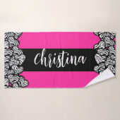 Fuschia rosa Schwarz-weißer Zebrammenname Badehandtuch (Badehandtuch)