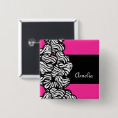Fuschia rosa Schwarz-weißer Zebrammenname Button (Vorne & Hinten)