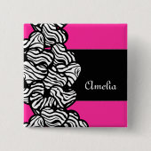 Fuschia rosa Schwarz-weißer Zebrammenname Button (Vorderseite)