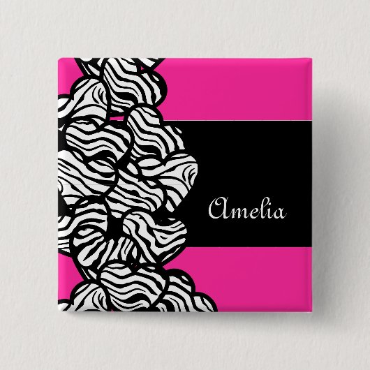 Fuschia rosa Schwarz-weißer Zebrammenname Button (Vorderseite)