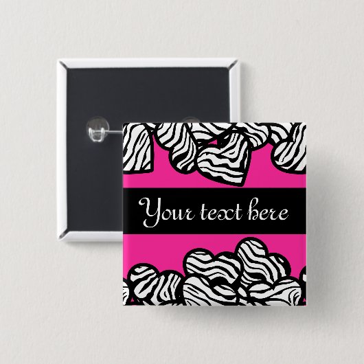 Fuschia rosa Schwarz-weißer Zebrammenname Button (Vorne & Hinten)