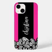 Fuschia rosa Schwarz-weißer Zebrammenname Case-Mate iPhone Hülle (Rückseite)