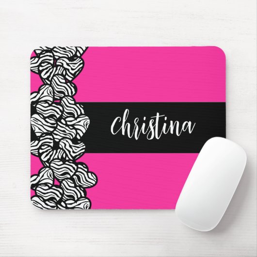 Fuschia rosa Schwarz-weißer Zebrammenname Mousepad (Mit Mouse)