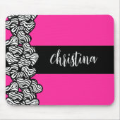 Fuschia rosa Schwarz-weißer Zebrammenname Mousepad (Vorne)