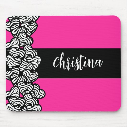 Fuschia rosa Schwarz-weißer Zebrammenname Mousepad (Vorne)