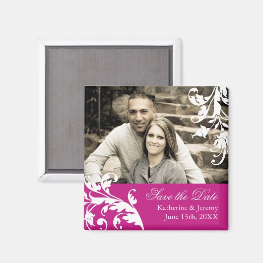 Fuschia Save the Date Wedding Magnet (Vorderseite/Rückseite)