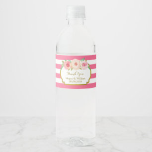 Fuschia Stripes Floral Gold Flasche Wasserflaschenetikett