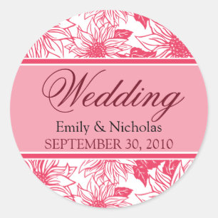 Fuschia Sunflowers Hochzeitliches Siegel Runder Aufkleber