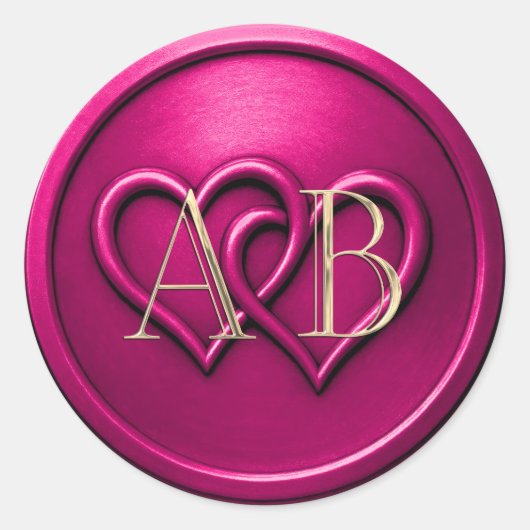 Fuschia Two Hearts Intertwined Monogram Wedding Runder Aufkleber (Vorderseite)