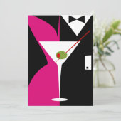 Fuschia und Black Classy Martini Cocktail Einladung (Stehend Vorderseite)