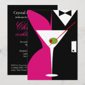 Fuschia und Black Classy Martini Cocktail Einladung (Vorne/Hinten)