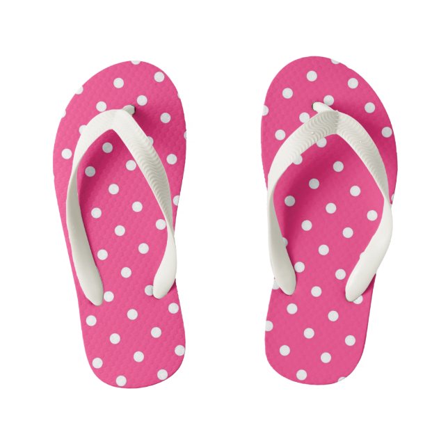 Fuschia und White Polka Dots Kinder Flip Flops Kinderbadesandalen (Fußbett)