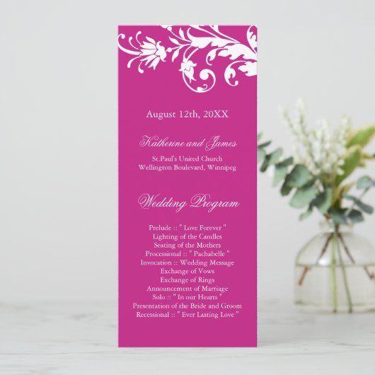 Fuschia Wedding Programs Programm (Stehend Vorderseite)