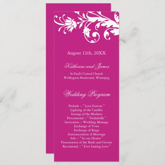 Fuschia Wedding Programs Programm (Vorne/Hinten)