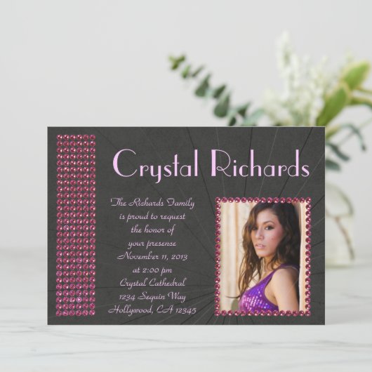 Fuscia Bling Einladung (Stehend Vorderseite)