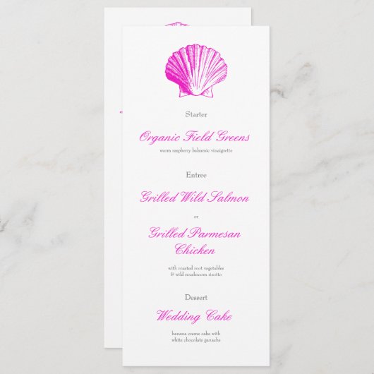 Fuscia Pink Seashell Wedding Rezeption Dinner Menü Einladung (Vorne/Hinten)