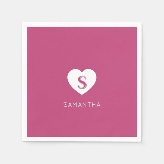 Fushcia Rose Rosa Monogramm Serviette (Vorderseite)