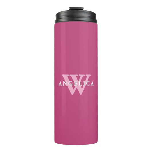 Fushcia Rose Rosa Monogramm Thermosbecher (Vorderseite)