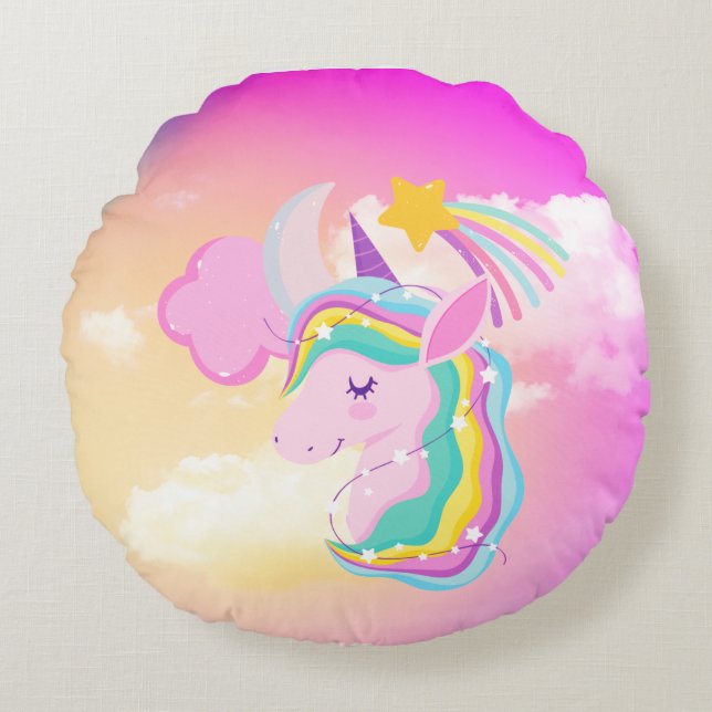 Fushcia Unicorn Rainbow Throw Kissen (Vorderseite)