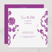 Fushia Damask Foto Hochzeit speichern das Datum Save The Date (Vorne/Hinten)