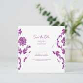 Fushia Damask Foto Hochzeit speichern das Datum Save The Date (Stehend Vorderseite)