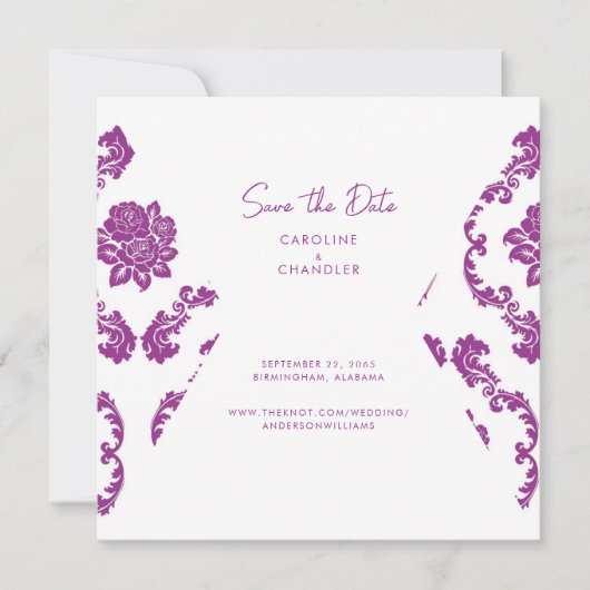 Fushia Damask Foto Hochzeit speichern das Datum Save The Date (Vorderseite)