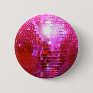 FUSHIA DISCO BALL DANCE PARTY BUTTON